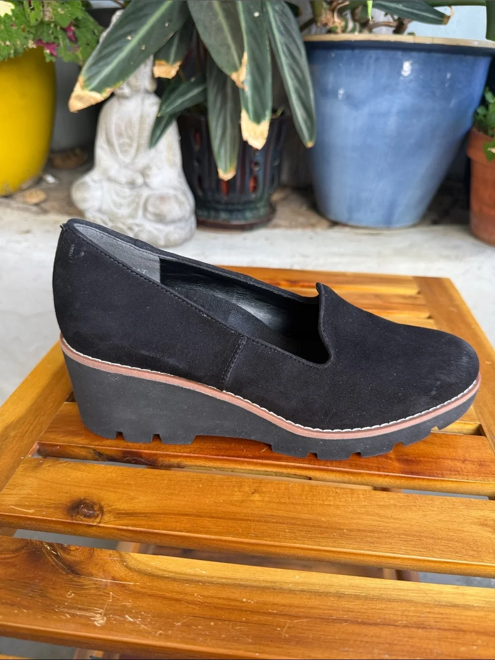 Vionic Willa Wedge, Black Suede Loafers for Women - Comfortable Slip-On